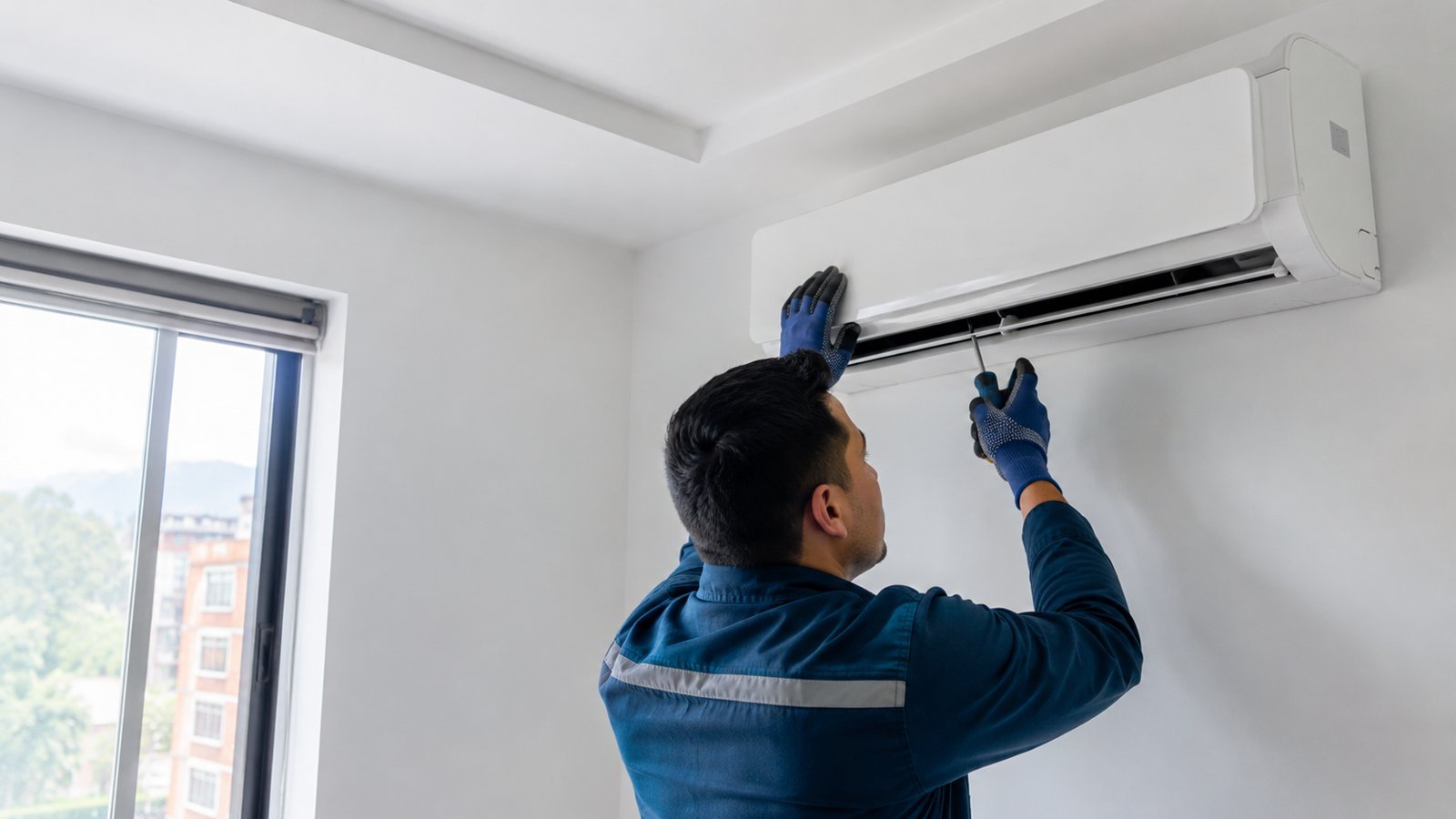 Técnico de Andes Frío instalando un aire acondicionado